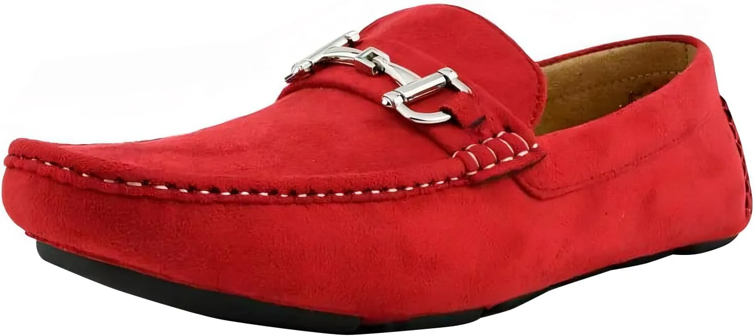 Amali Walken Men's Casual Slip-On Loafers, Driving Moccasin Shoes for Men with Silver Buckle, Available in Plush Microfiber and PU Leather
