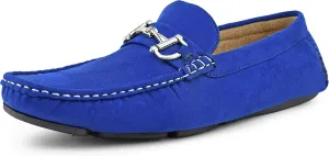 Amali Walken Men's Casual Slip-On Loafers, Driving Moccasin Shoes for Men with Silver Buckle, Available in Plush Microfiber and PU Leather