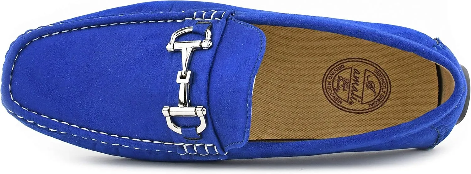 Amali Walken Men's Casual Slip-On Loafers, Driving Moccasin Shoes for Men with Silver Buckle, Available in Plush Microfiber and PU Leather