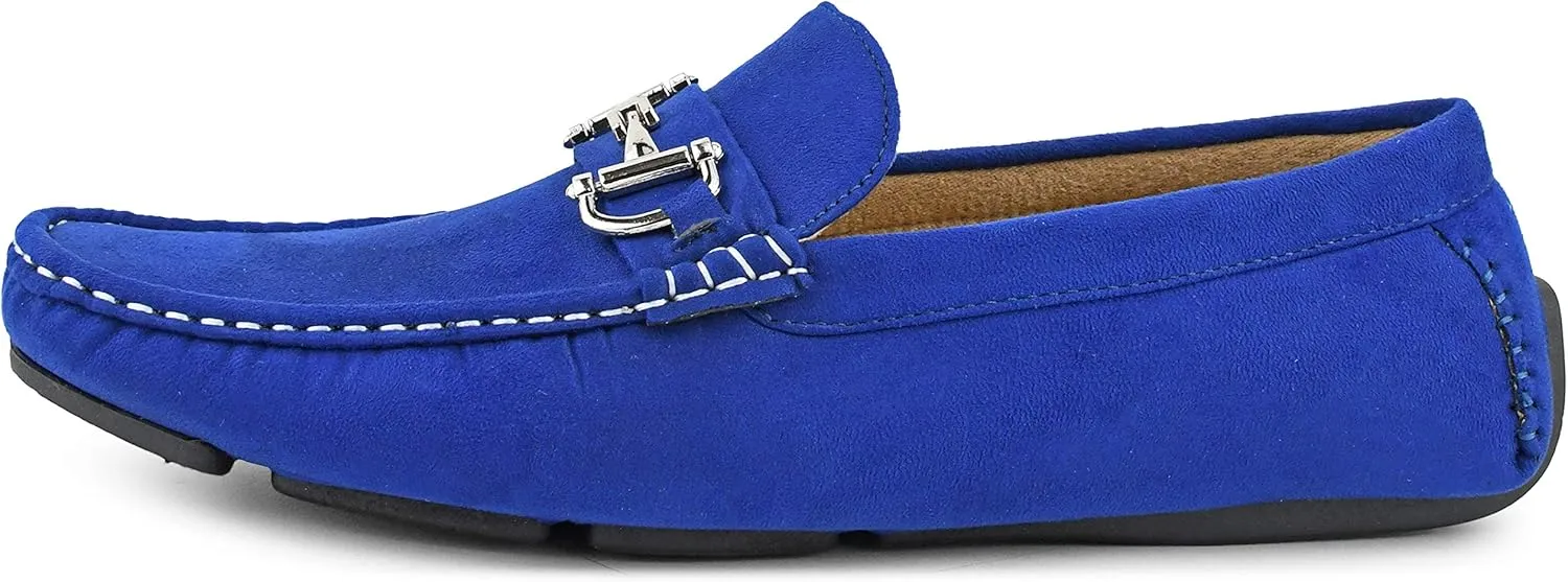 Amali Walken Men's Casual Slip-On Loafers, Driving Moccasin Shoes for Men with Silver Buckle, Available in Plush Microfiber and PU Leather