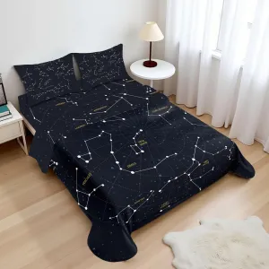 Ambesonne Constellation Sheet Set, Sky Map Andromeda Lacerta Cygnus Lyra Hercules Draco Bootes Lynx, Fitted and Flat Sheet with Pillowcases Bedding Accent 4 Piece Set, Queen, Dark Blue Yellow White
