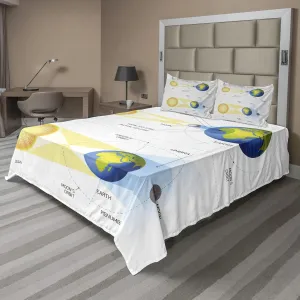 Ambesonne Science Sheet Set, Solar and Lunar Eclipse Planet Earth Sun Moon Orbit Astronomy Science, Fitted and Flat Sheet with Pillowcases Bedding Accent 4 Piece Set, Queen, Blue Green Mustard