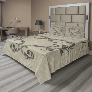 Ambesonne Taupe Sheet Set, Happy Valentine's Day Hand Writing Laurel Leaves Forming a Heart Victorian, Fitted and Flat Sheet with Pillowcases Bedding Accent 4 Piece Set, Full, Taupe Tan