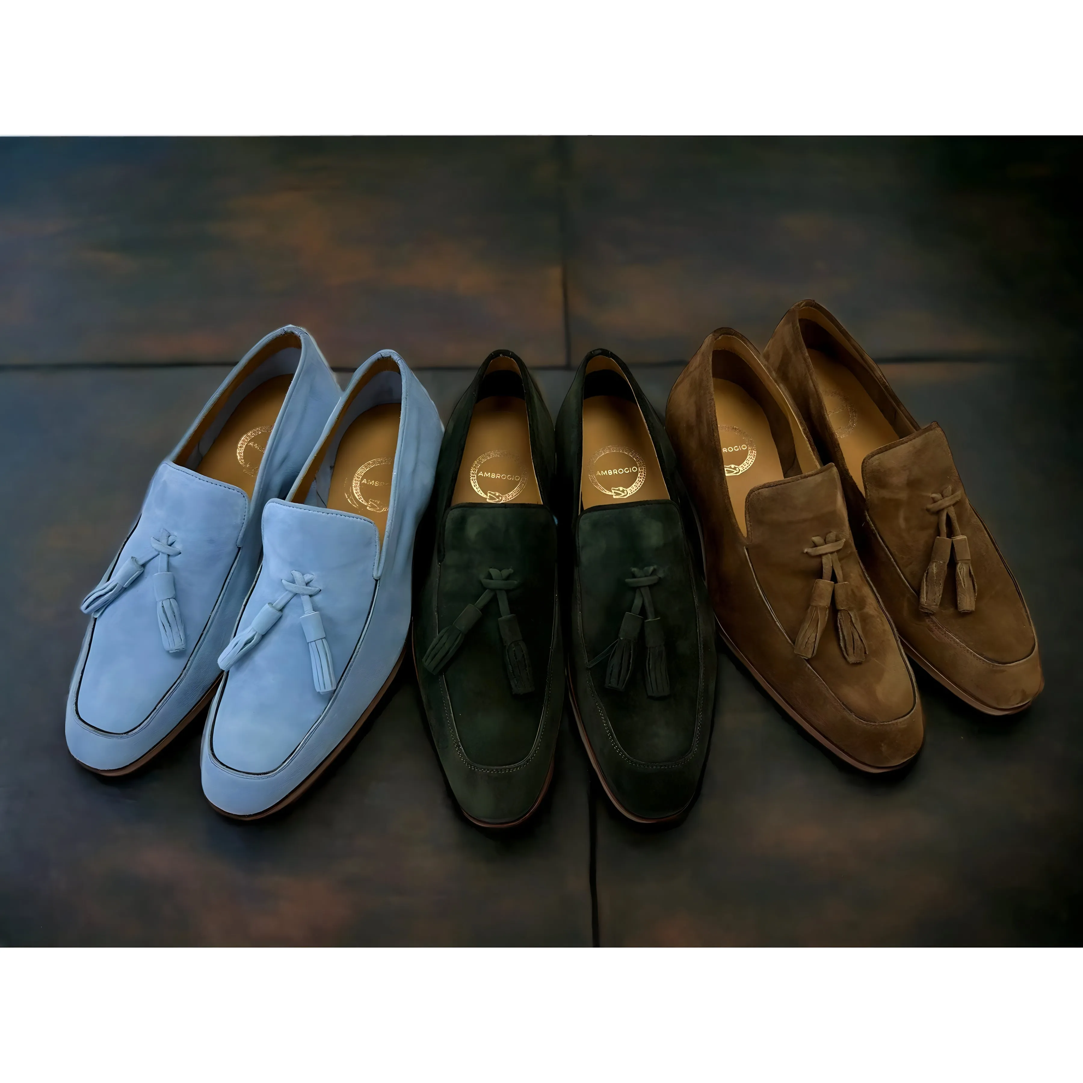 Ambrogio by Mezlan Men's Shoes Blue Suede Leather Tassels Loafers (AMZ1002)