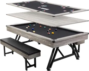 American Legend 3-in-1 Pool   Poker Dining Table - Instant Transformation - Premium Black Felt - XL Flip Top Bench Storage - Modern Design