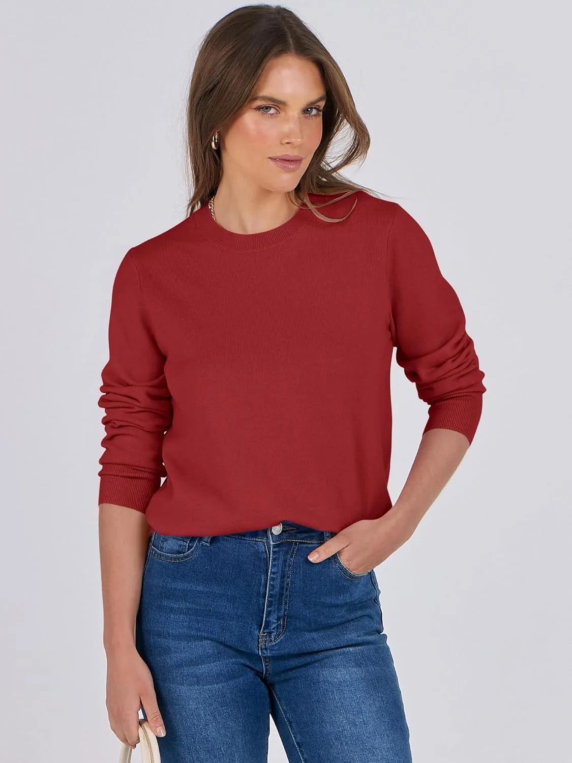 ANRABESS Women's Long Sleeve Crewneck Classic 2025 Fall Soft Loose Fit Basic Pullover Sweaters Top