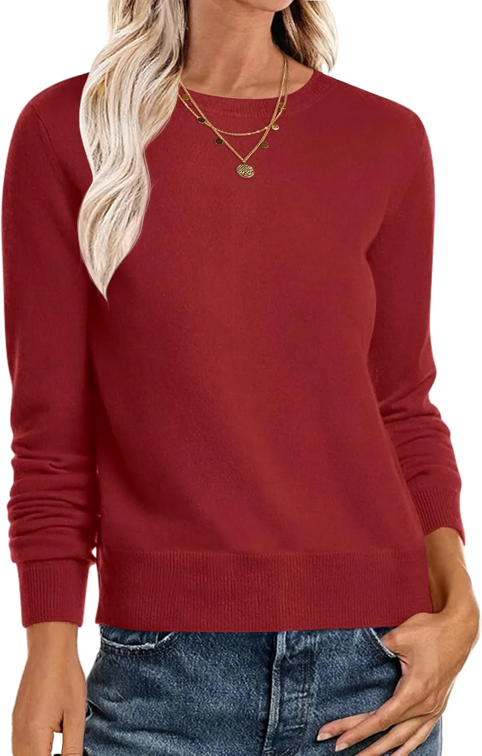 ANRABESS Women's Long Sleeve Crewneck Classic 2025 Fall Soft Loose Fit Basic Pullover Sweaters Top
