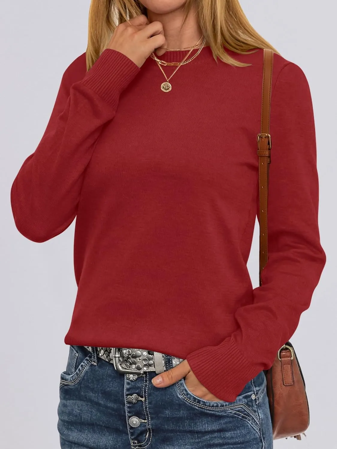 ANRABESS Women's Long Sleeve Crewneck Classic 2025 Fall Soft Loose Fit Basic Pullover Sweaters Top