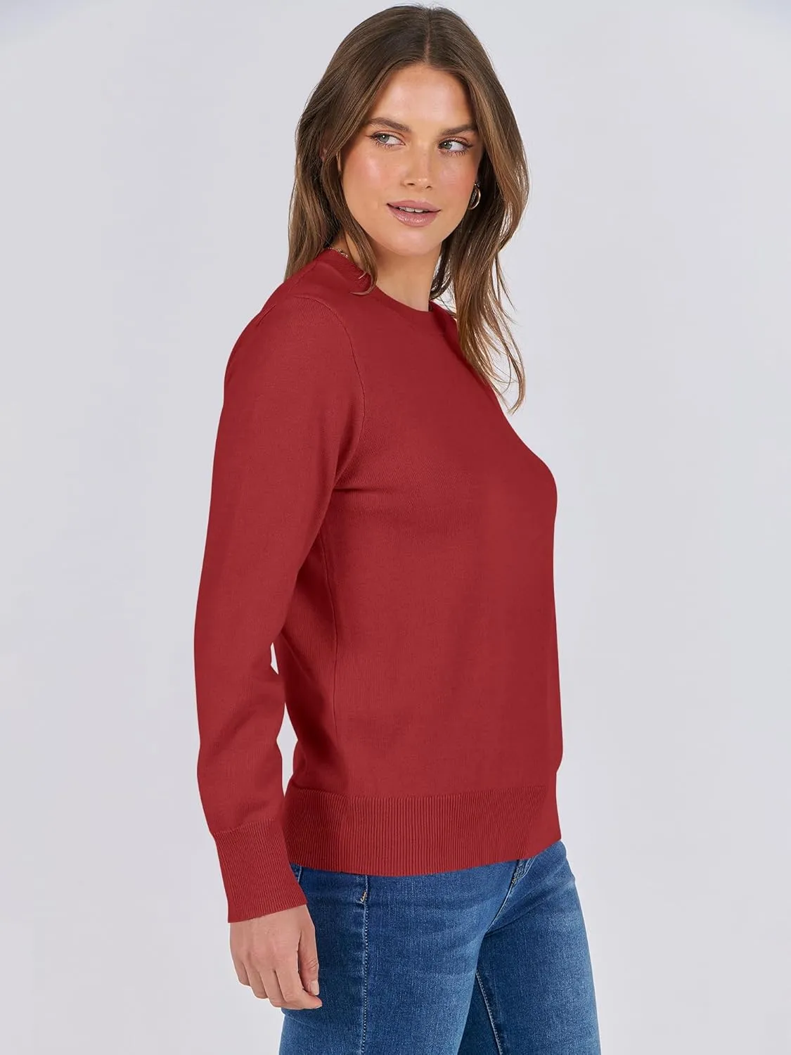ANRABESS Women's Long Sleeve Crewneck Classic 2025 Fall Soft Loose Fit Basic Pullover Sweaters Top