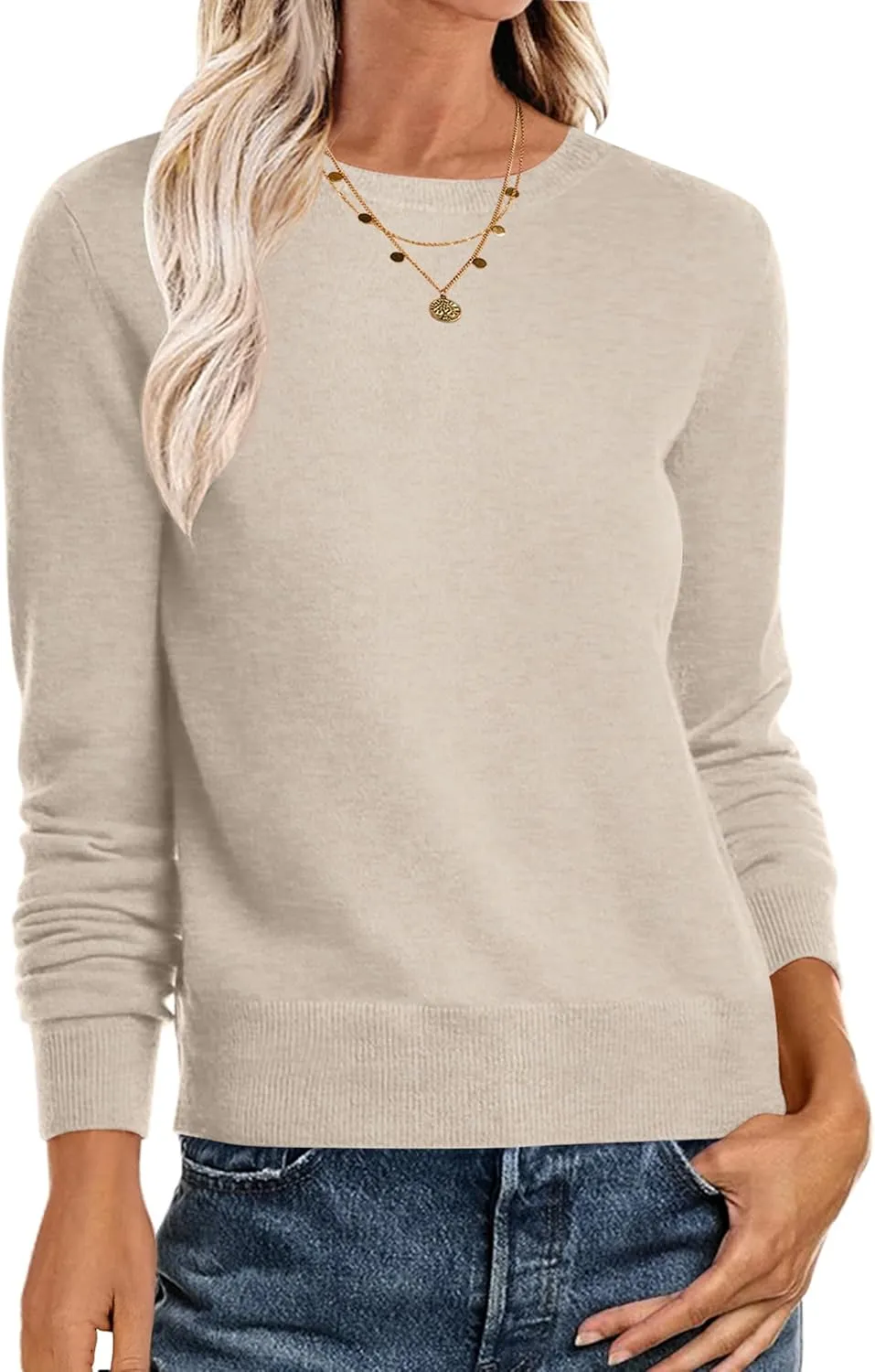 ANRABESS Women's Long Sleeve Crewneck Classic 2025 Fall Soft Loose Fit Basic Pullover Sweaters Top