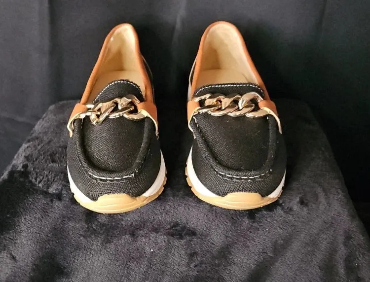 Anti-slip 9 New Multicolored U.S. 40 Loafers - Size Women's Canvas Chain Gold IoT-powered