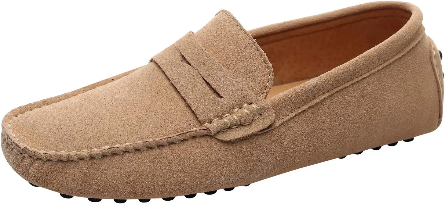 ANUFER Men's Suede Leather Penny Loafers Comfort Driving Shoes Moccasin Slippers