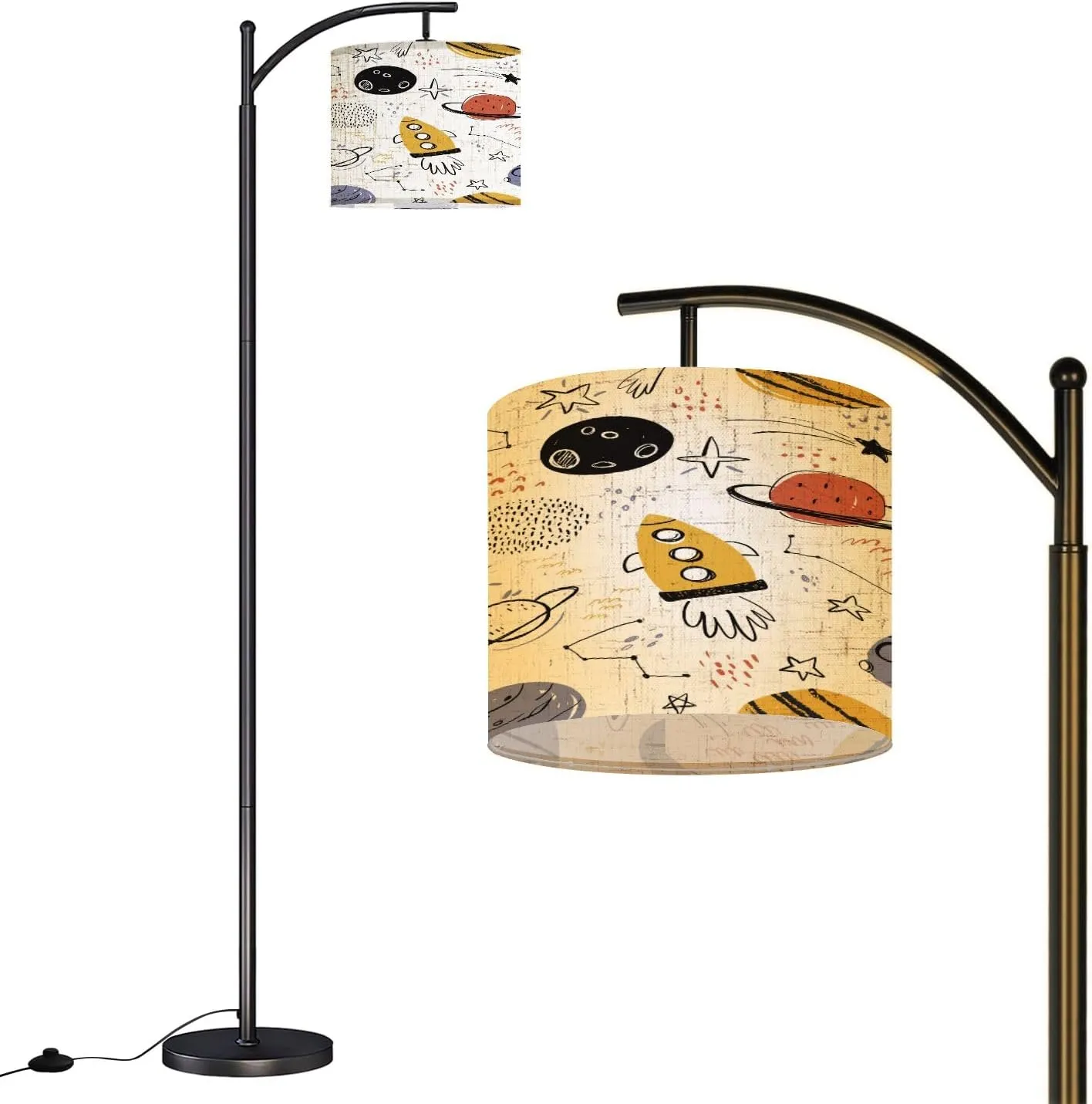 Arc Floor Lamps Hand Drawn Seamless Repeating Color Simple Flat Pattern Different Modern LED Adjustable Lampshade Standing Light for Living Room Reading Bedroom Office