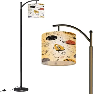 Arc Floor Lamps Hand Drawn Seamless Repeating Color Simple Flat Pattern Different Modern LED Adjustable Lampshade Standing Light for Living Room Reading Bedroom Office