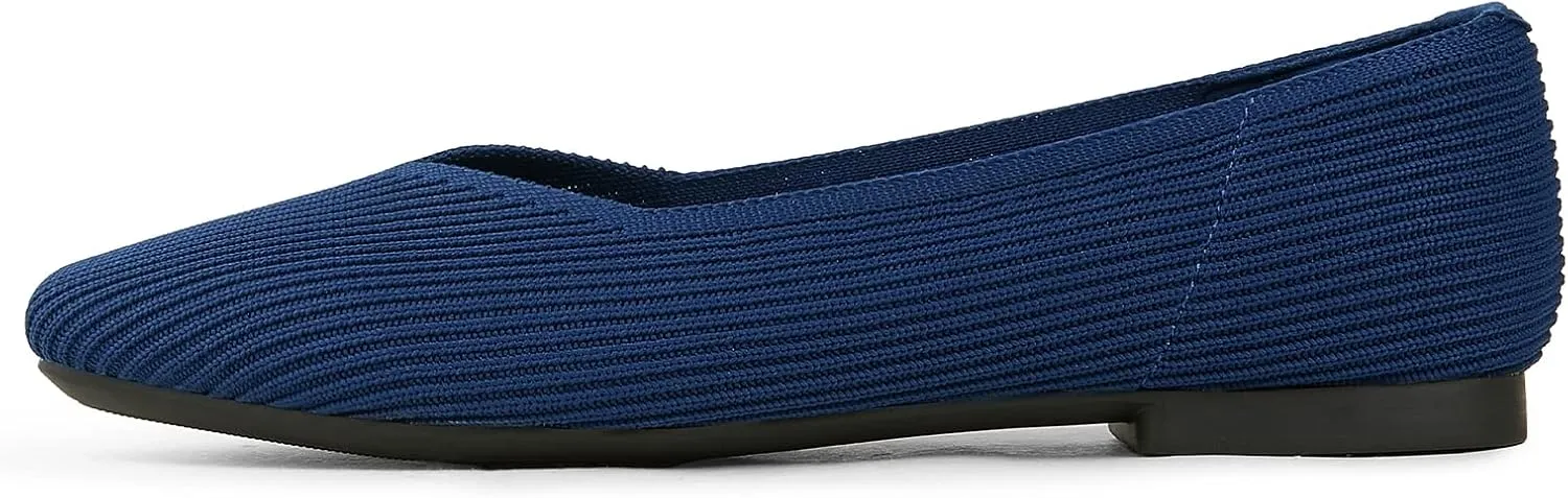 Arromic Black Flats Shoes for Women, Square Toe Ballet Flats Shoes, Washable Comfortable Knit Flats for Women, Soft Slip on Black Flats for Dressy Wedding Work Office Casual
