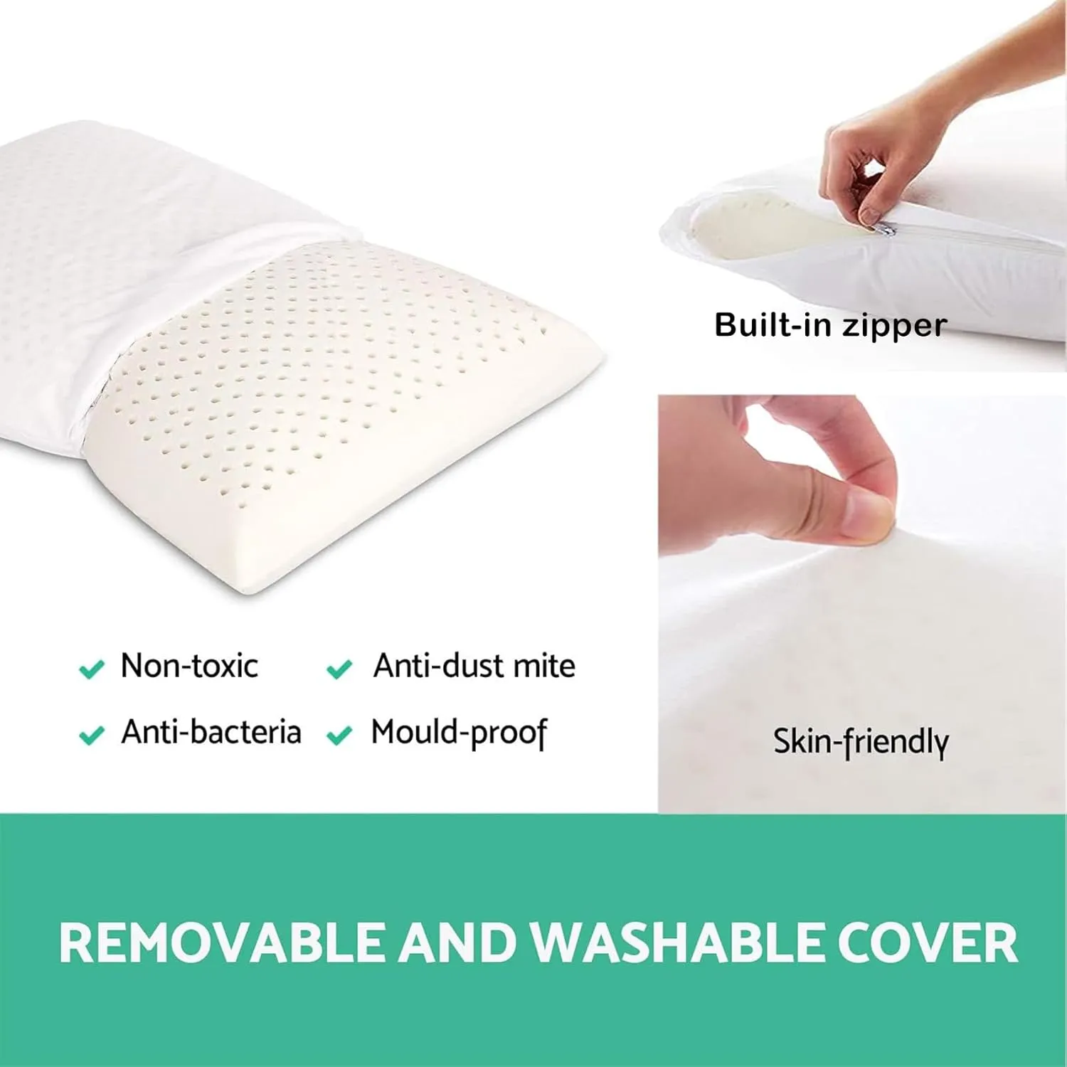 Artka 100% Natural Talalay Latex Pillow Sleeping Bed Pillow - Luxury Queen Pillow for Side, Back, and Stomach Sleepers - Extra Soft Latex Foam Pillow - Removable Breathable Cotton Cover