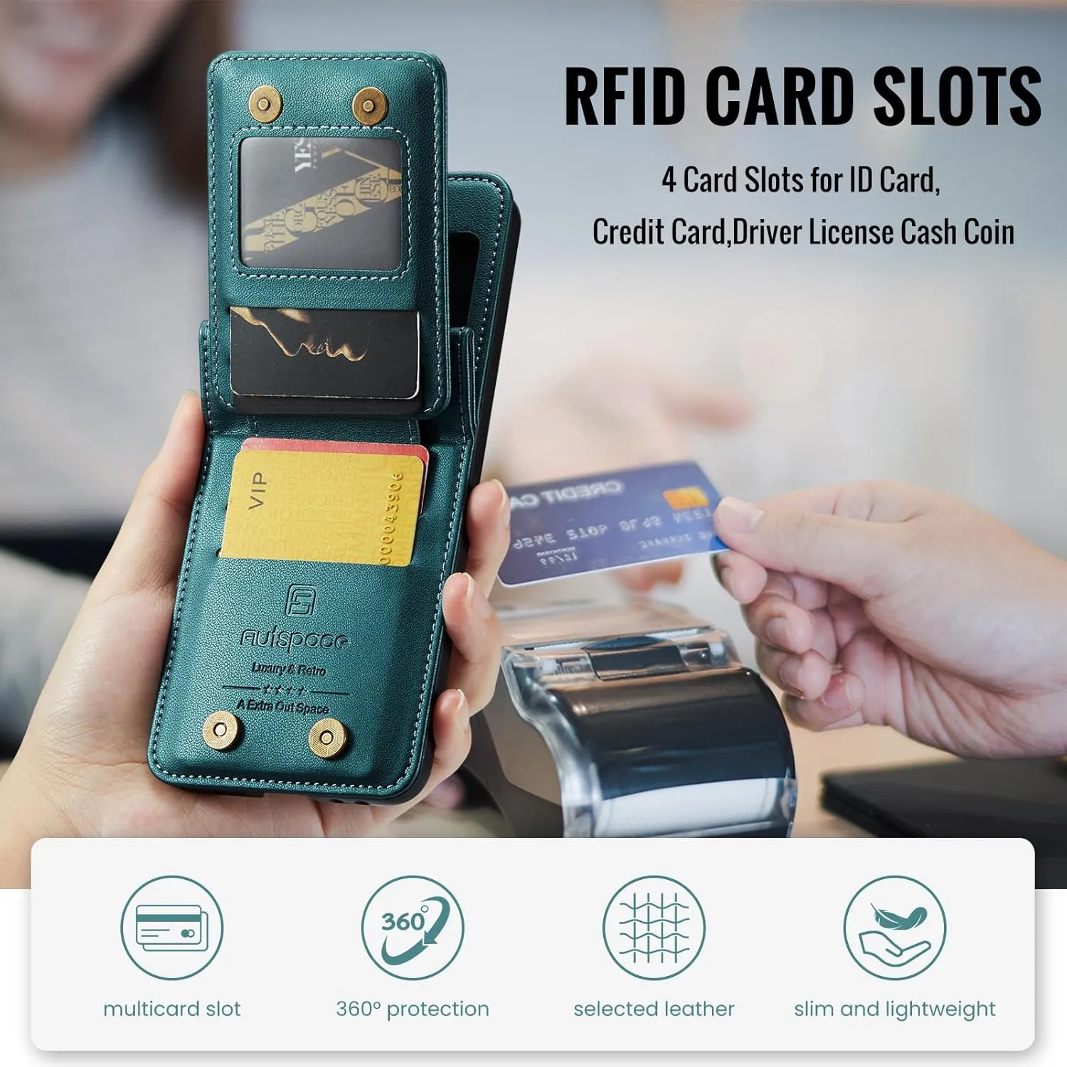 ASAPDOS Crossbody Case with Card Holder Compatible with Samsung Galaxy Z Flip 5,PU Leather Strap Wristlet Flip Case with Magnetic Closure and Card Holder for Men Women Blue Green