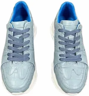 Authentic Crocodile Skin SkyBlue Unisex Male Female Soft Sneakers Genuine Alligator Leather Men Women Casual Lace-up Flats Shoes