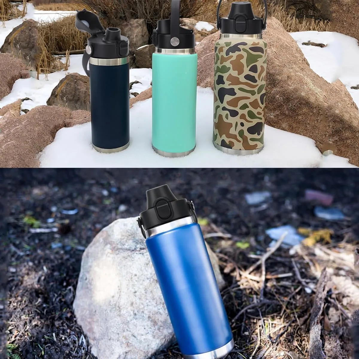 Auto Spout Lid for Yeti Rambler 12/18/26/36/46/64 Oz Chug Cap Replacement with Soft Handle for RTIC | Leakproof | BPA Free | Dishwasher Safe (Aotu Spout Lid, Black)
