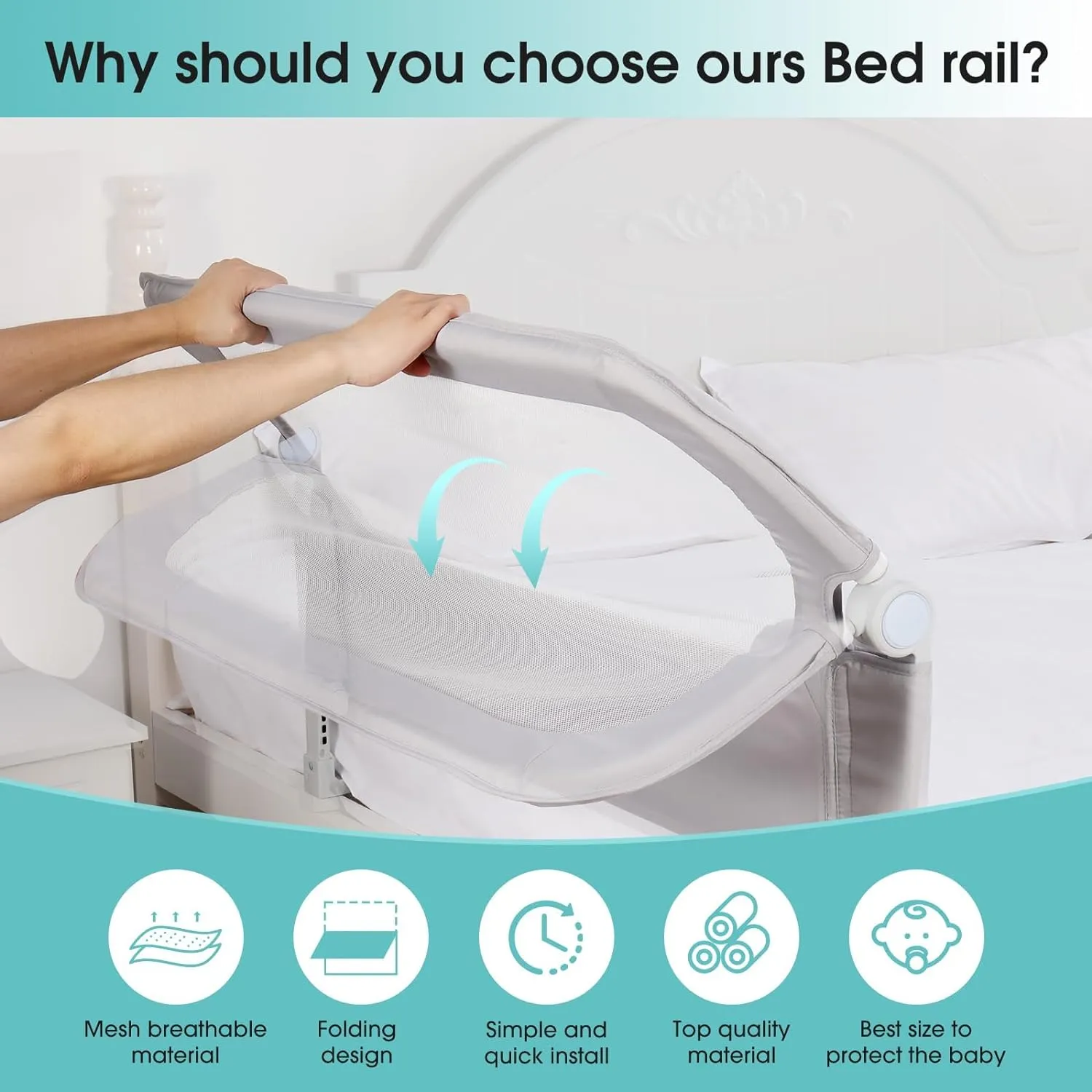 Baby Bed Rail Guard for Toddlers - 47" Toddler Bed Side Rails for Twin, Full, Queen Bunk Size Bed Swing Down Bedrail Extral Tall Child Safety Side Railing Guards for Kids
