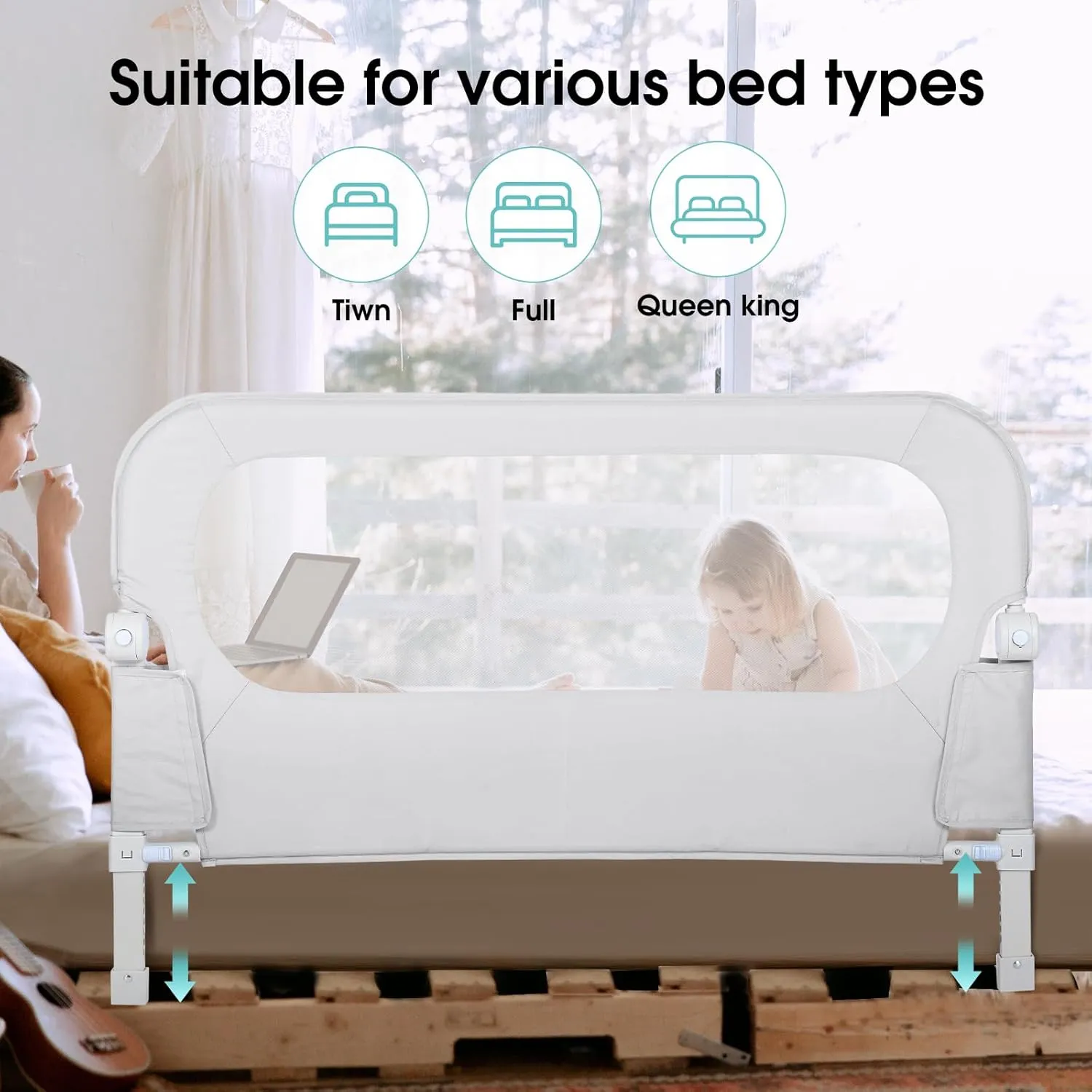 Baby Bed Rail Guard for Toddlers - 47" Toddler Bed Side Rails for Twin, Full, Queen Bunk Size Bed Swing Down Bedrail Extral Tall Child Safety Side Railing Guards for Kids