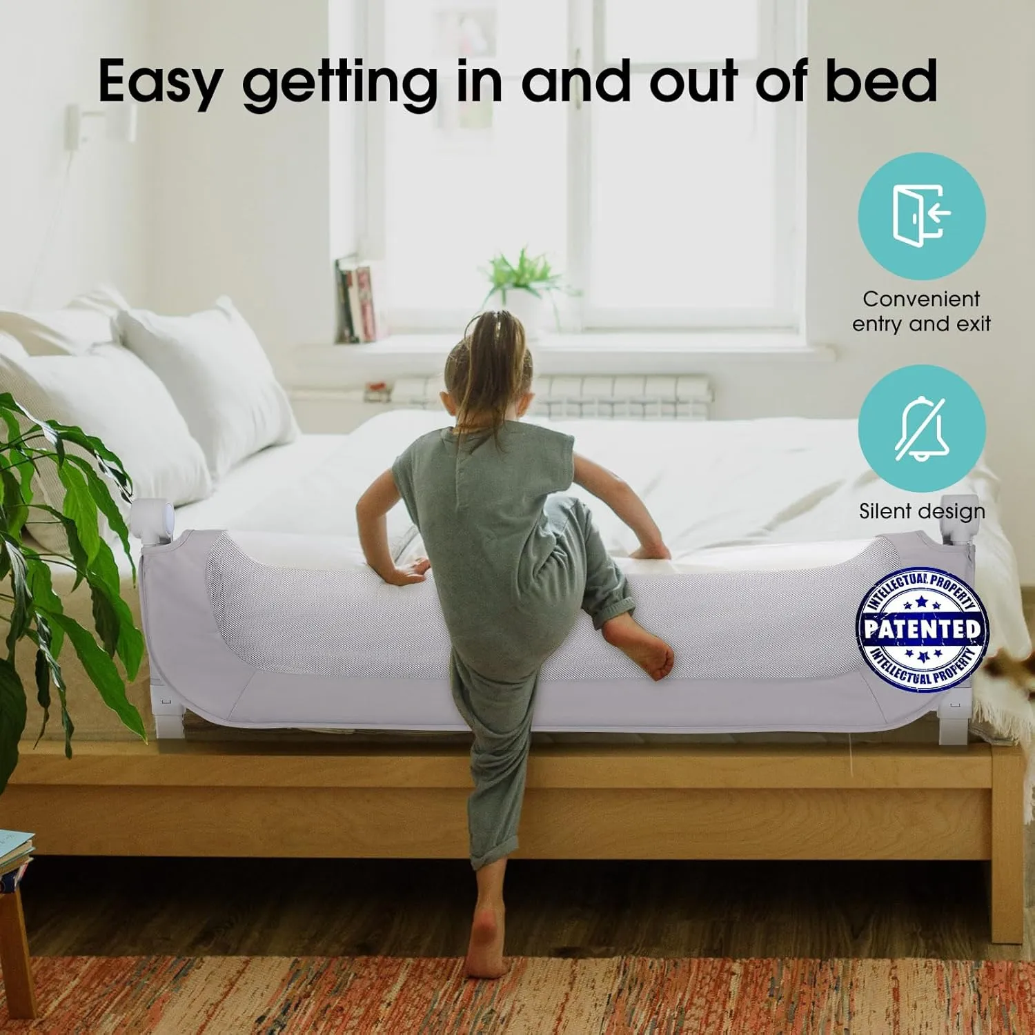 Baby Bed Rail Guard for Toddlers - 47" Toddler Bed Side Rails for Twin, Full, Queen Bunk Size Bed Swing Down Bedrail Extral Tall Child Safety Side Railing Guards for Kids