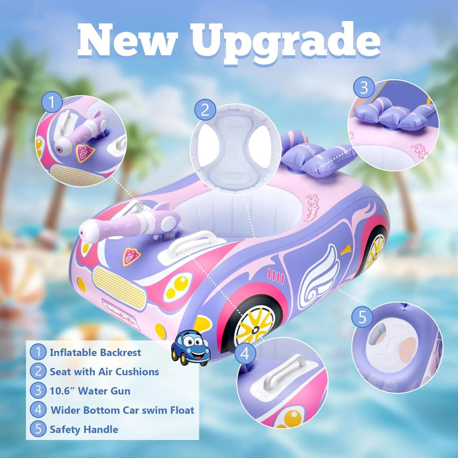 Baby Pool Float 3D Car Baby Floaties for Toddlers 12-48 Months Heavy Duty Infant Swim Float Toddlers Pool Floats Kids Swim Floaties Swimming Pool Floats for 1-4 Years Toddler Floaties for Boys & Girls