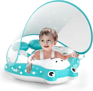 Baby Pool Float, Cellulera Inflatable Toddler Pool Float Baby Swimming Pool Float with UPF50  Protection Canopy, Adjustable Safety Seat Add Tail No Flip Over, Baby Swim Float for Age of 3-12 Months
