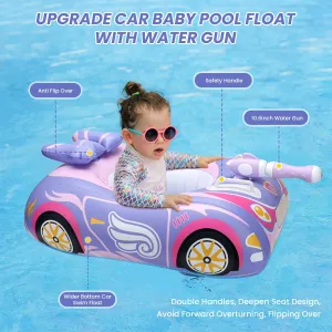 Baby Pool Float with 3D Car Design, PVC Baby Swim Float, Toddler Pool Float, Swimming Floats Seat Boat Pool Toys with Steering Wheel for 12-18, 12-24 Months, Age 2-3, 1-4 Years Girl Boy