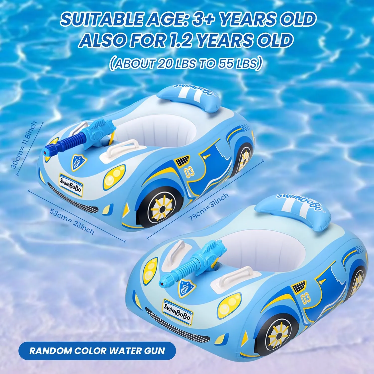 Baby Pool Float with 3D Car Design, PVC Baby Swim Float, Toddler Pool Float, Swimming Floats Seat Boat Pool Toys with Steering Wheel for 12-18, 12-24 Months, Age 2-3, 1-4 Years Girl Boy