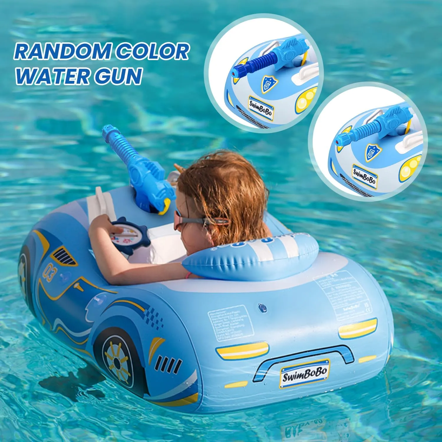 Baby Pool Float with 3D Car Design, PVC Baby Swim Float, Toddler Pool Float, Swimming Floats Seat Boat Pool Toys with Steering Wheel for 12-18, 12-24 Months, Age 2-3, 1-4 Years Girl Boy
