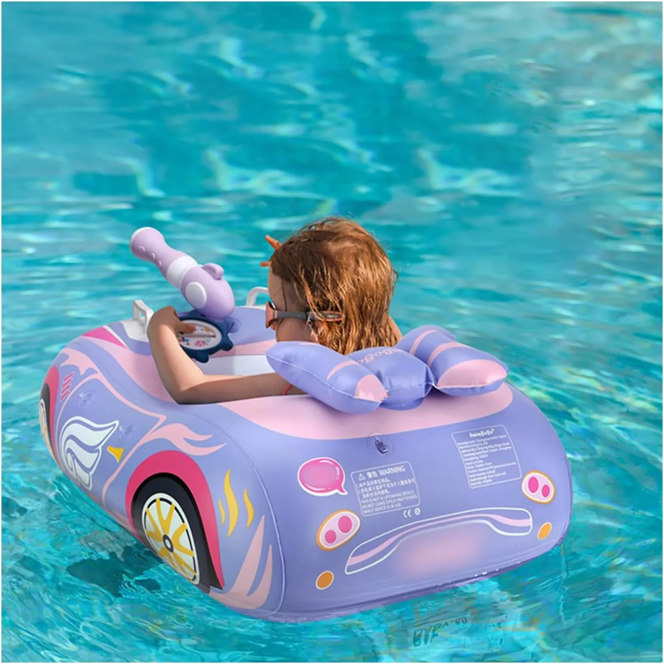 Baby Pool Float with 3D Car Design, PVC Baby Swim Float, Toddler Pool Float, Swimming Floats Seat Boat Pool Toys with Steering Wheel for 12-18, 12-24 Months, Age 2-3, 1-4 Years Girl Boy