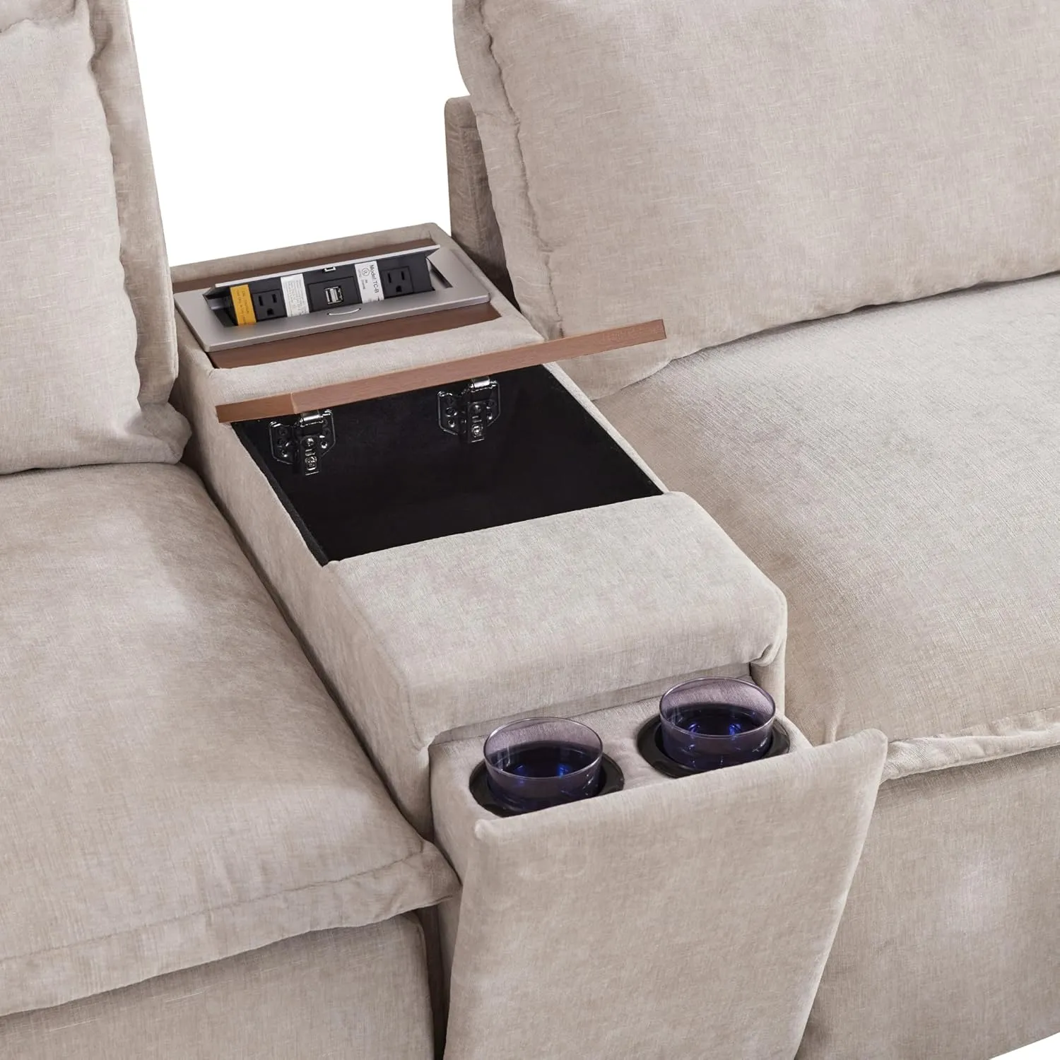 Ball & Cast Oversized Modular Sectional Sofa with Built-in Charging Station,Chenille Upholstered Sofa W/Wide Seat,Movable Storage Ottoman&Cup Holder,Large Cloud Couches,for Living Room,Apartment,131"