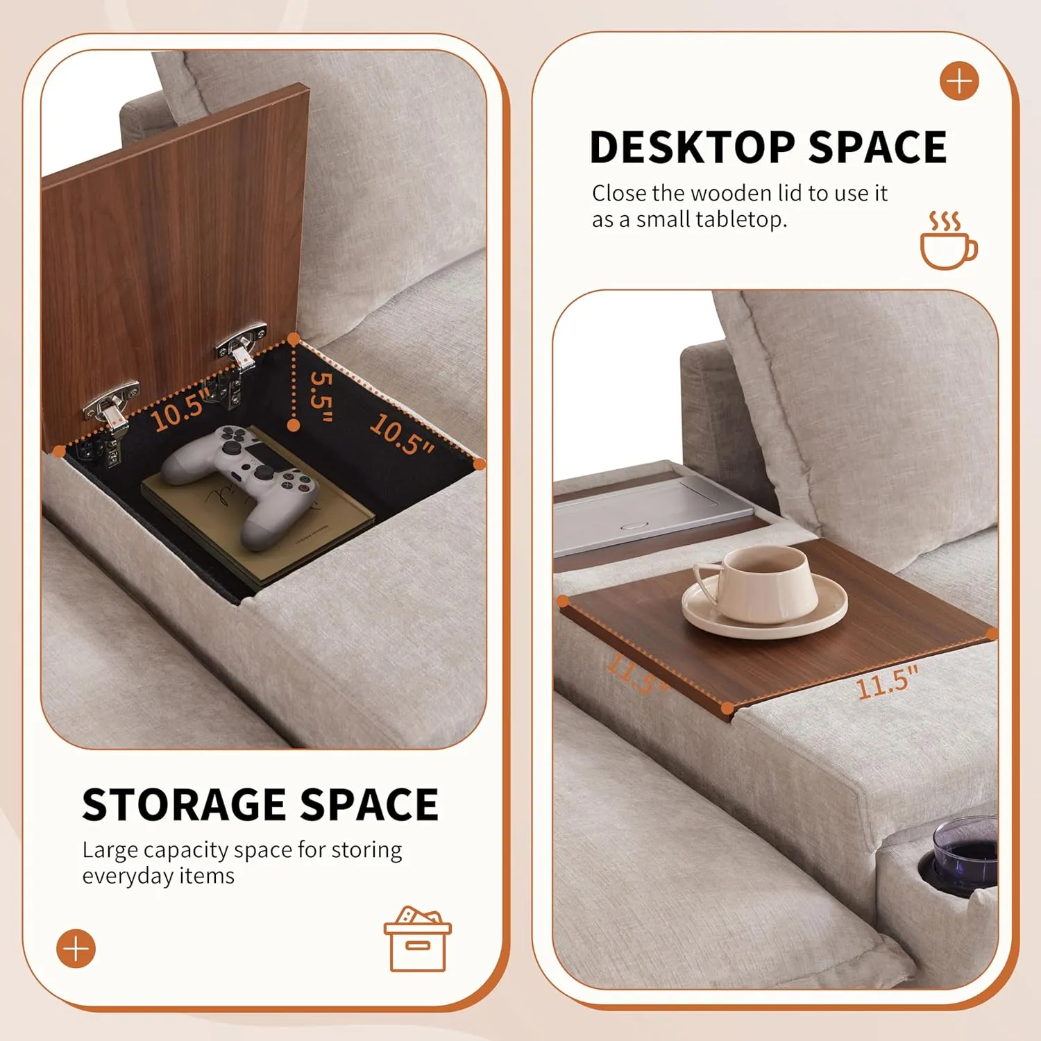 Ball & Cast Oversized Modular Sectional Sofa with Built-in Charging Station,Chenille Upholstered Sofa W/Wide Seat,Movable Storage Ottoman&Cup Holder,Large Cloud Couches,for Living Room,Apartment,131"