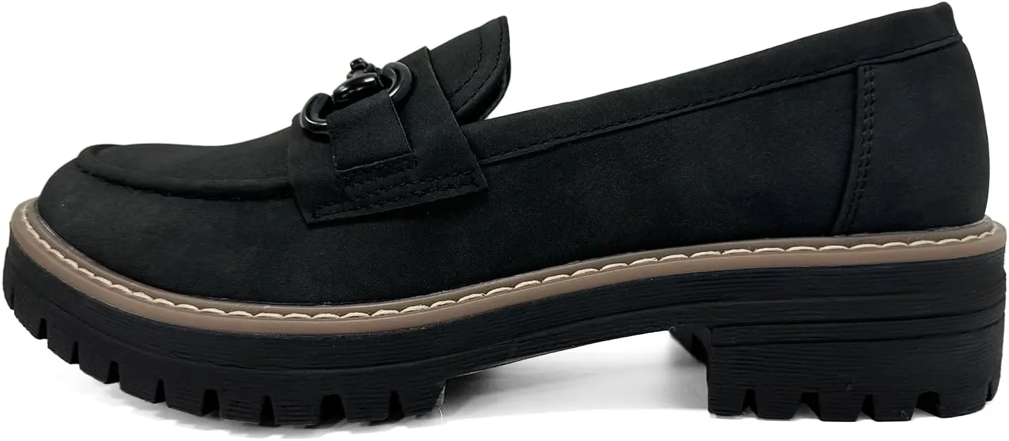 Bandkos Womens Penny Platform Loafers-Fashion Suede Platform Chunky Slip On Dress Shoes Business Lug Sole Loafers US Size 5-12