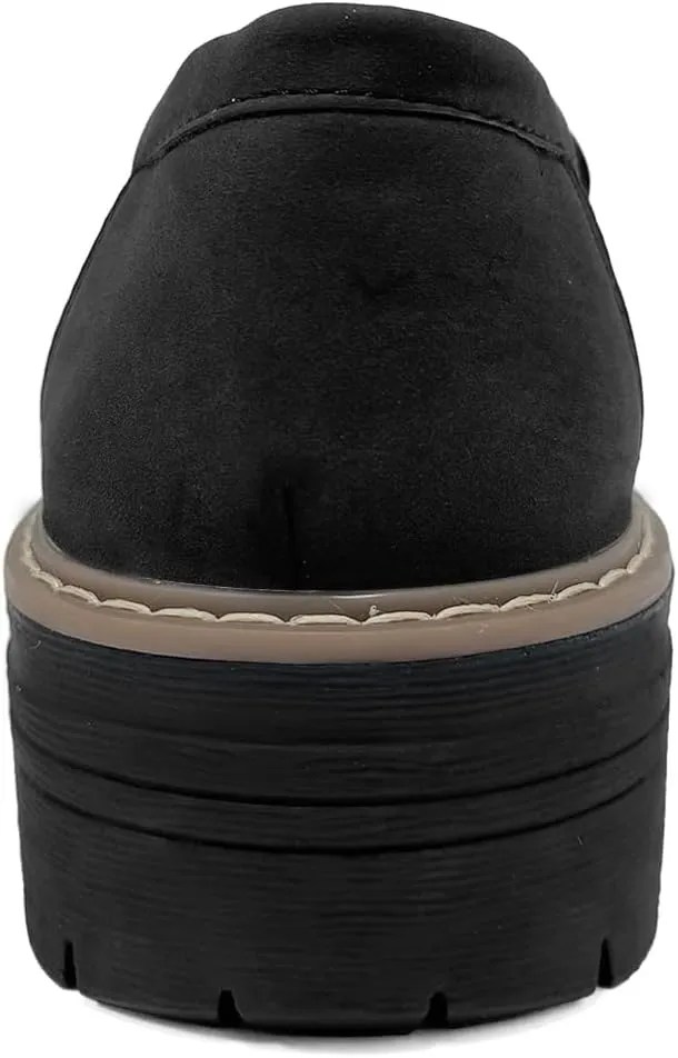 Bandkos Womens Penny Platform Loafers-Fashion Suede Platform Chunky Slip On Dress Shoes Business Lug Sole Loafers US Size 5-12
