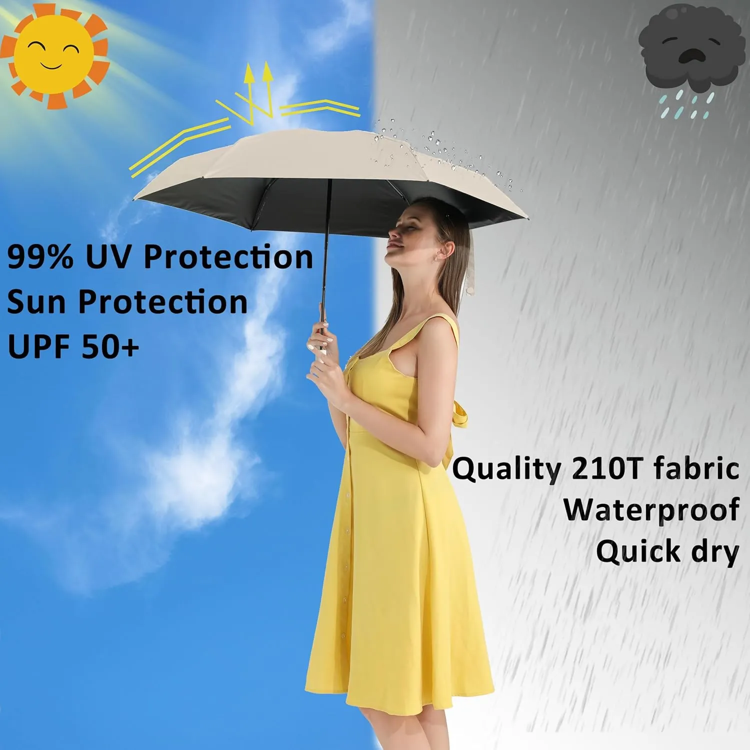 BAODINI Small UV Protection Travel Umbrella Compact for Rain and Sun UPF 50  Windproof Portable 42 inch Umbrella for Women and Men