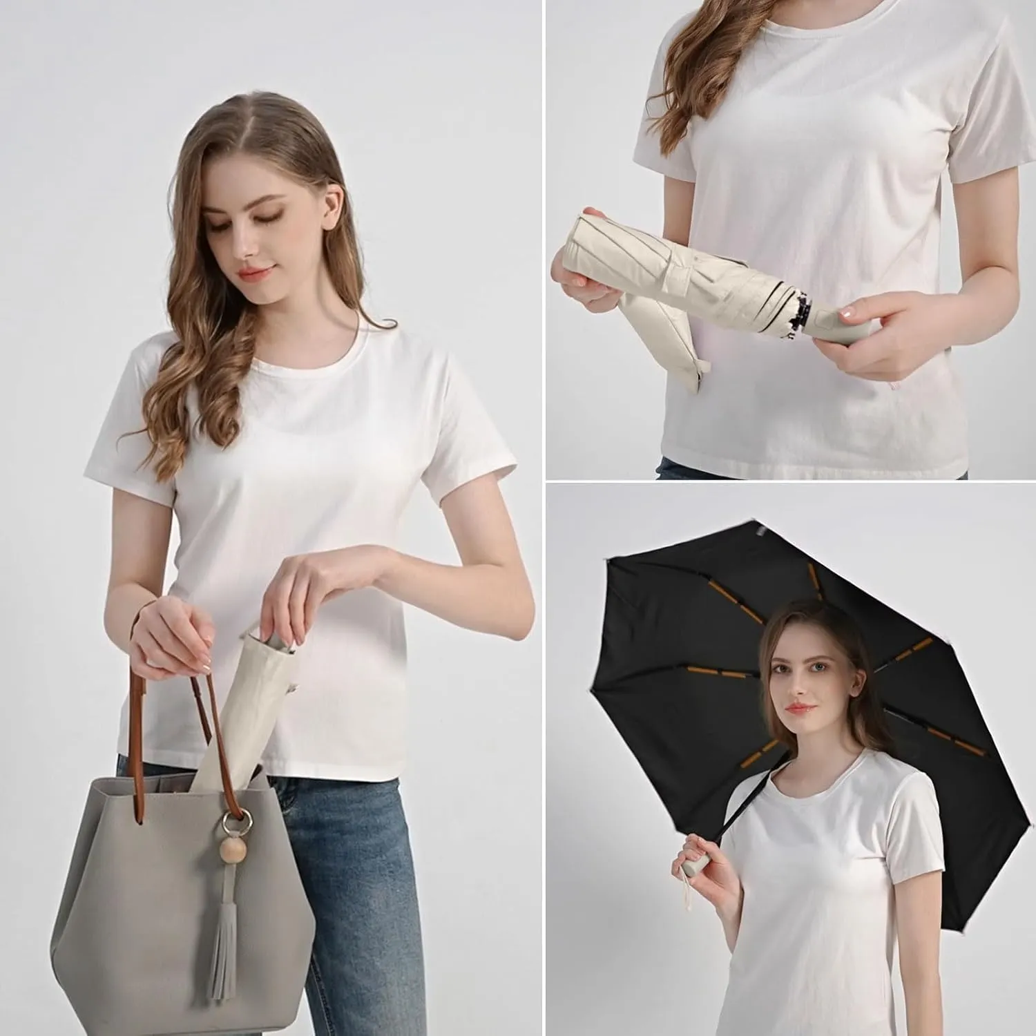 BAODINI Small UV Protection Travel Umbrella Compact for Rain and Sun UPF 50  Windproof Portable 42 inch Umbrella for Women and Men