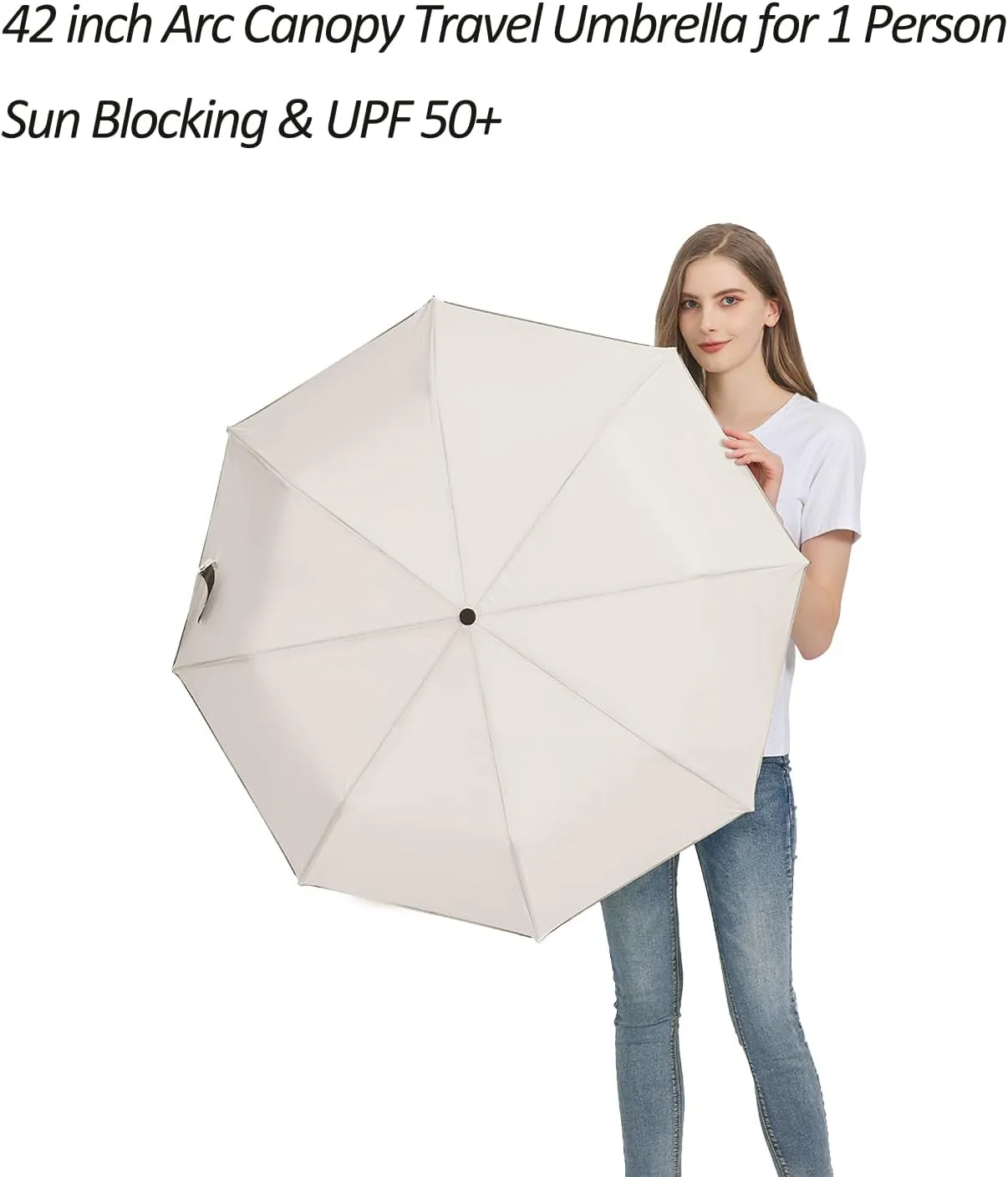 BAODINI Small UV Protection Travel Umbrella Compact for Rain and Sun UPF 50  Windproof Portable 42 inch Umbrella for Women and Men