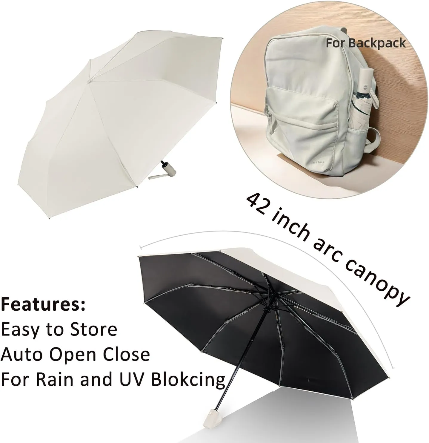 BAODINI Small UV Protection Travel Umbrella Compact for Rain and Sun UPF 50  Windproof Portable 42 inch Umbrella for Women and Men