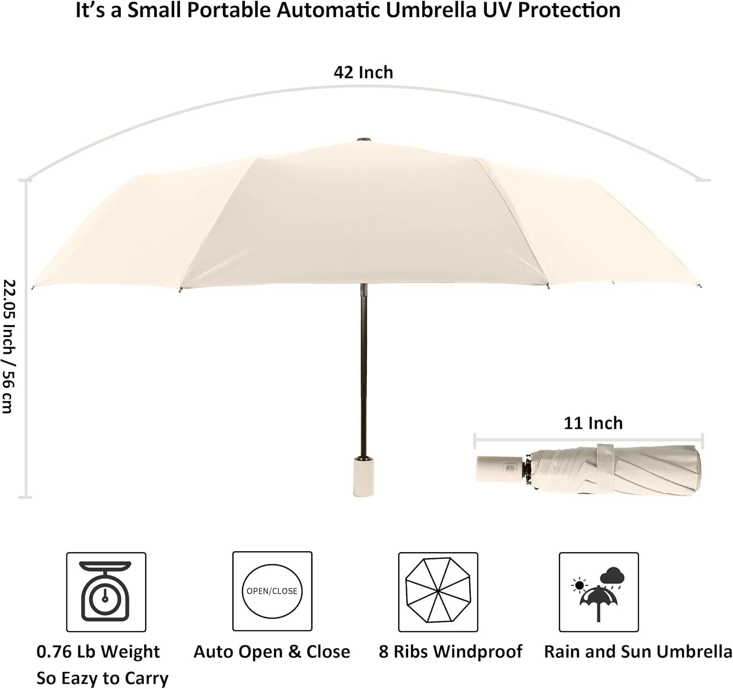 BAODINI Small UV Protection Travel Umbrella Compact for Rain and Sun UPF 50  Windproof Portable 42 inch Umbrella for Women and Men