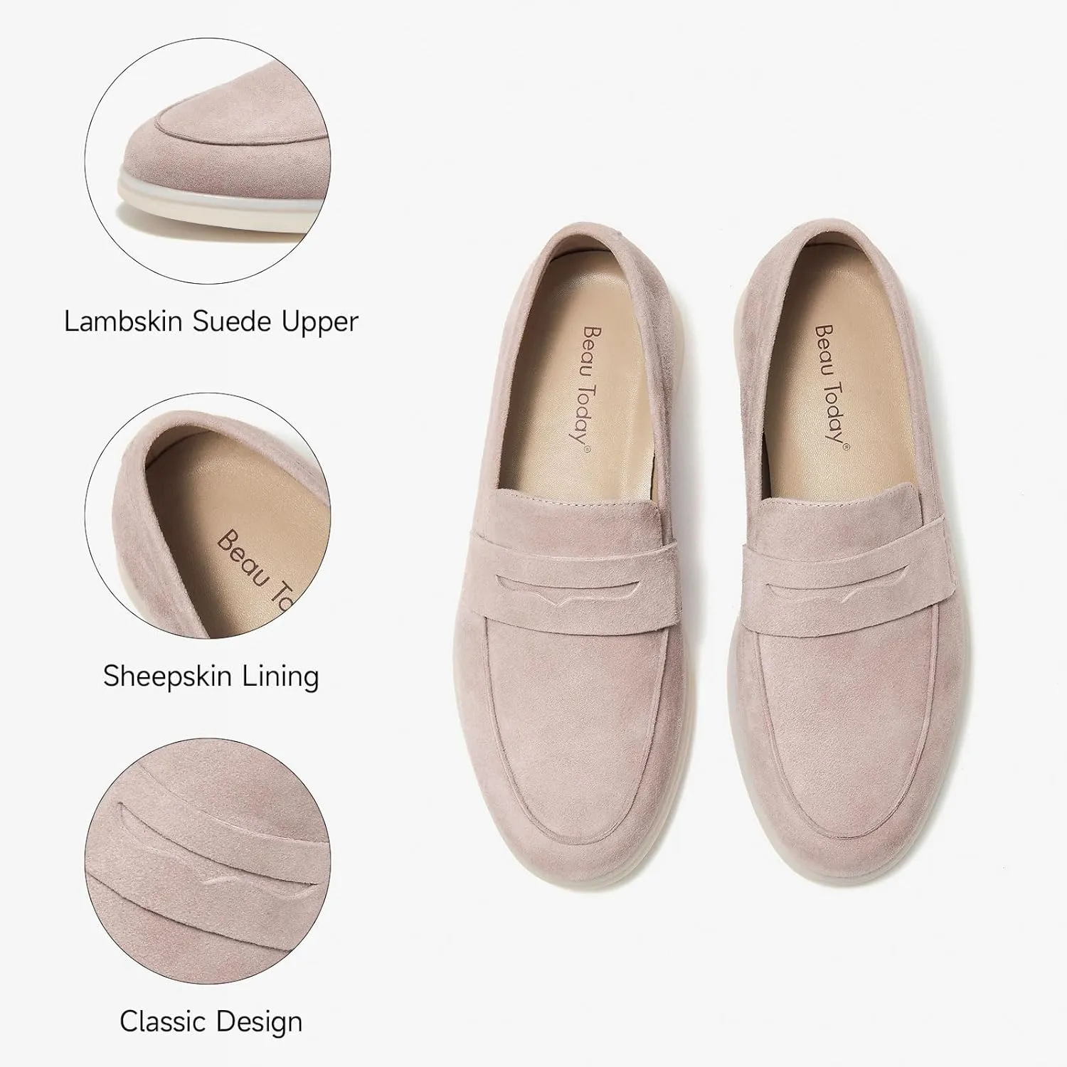 BEAU TODAY Suede Penny Loafers for Women Flats Shoes, Comfortable Slip On Loafers, Driving Loafers Shoes Dress Business Casual Non-Slip Office Work Ladies Shoes