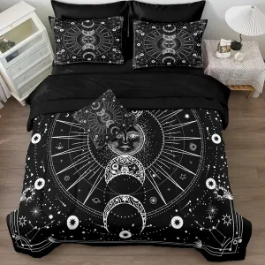 Bedbay Sun and Moon Comforter Set Queen Size Boho Hippie Bedding,Trippy Cosmos Celestial Decor Soft Cozy Galaxy Bed Set 8 Pcs Queen Bed in a Bag Black and White Galaxy Comforter Set(White,Queen)