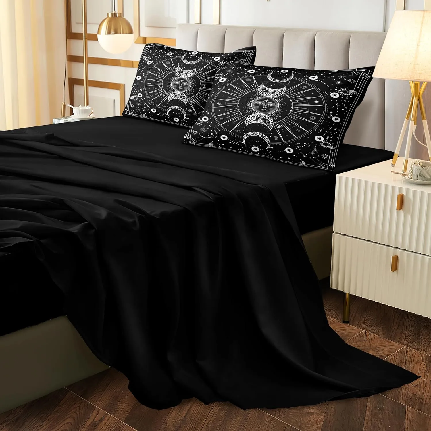 Bedbay Sun and Moon Comforter Set Queen Size Boho Hippie Bedding,Trippy Cosmos Celestial Decor Soft Cozy Galaxy Bed Set 8 Pcs Queen Bed in a Bag Black and White Galaxy Comforter Set(White,Queen)