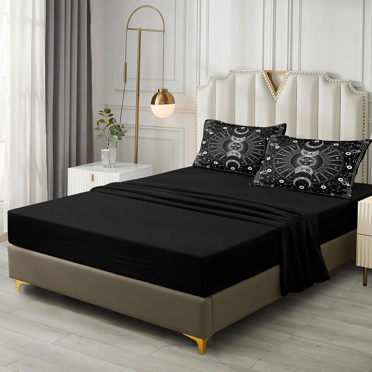 Bedbay Sun and Moon Comforter Set Queen Size Boho Hippie Bedding,Trippy Cosmos Celestial Decor Soft Cozy Galaxy Bed Set 8 Pcs Queen Bed in a Bag Black and White Galaxy Comforter Set(White,Queen)