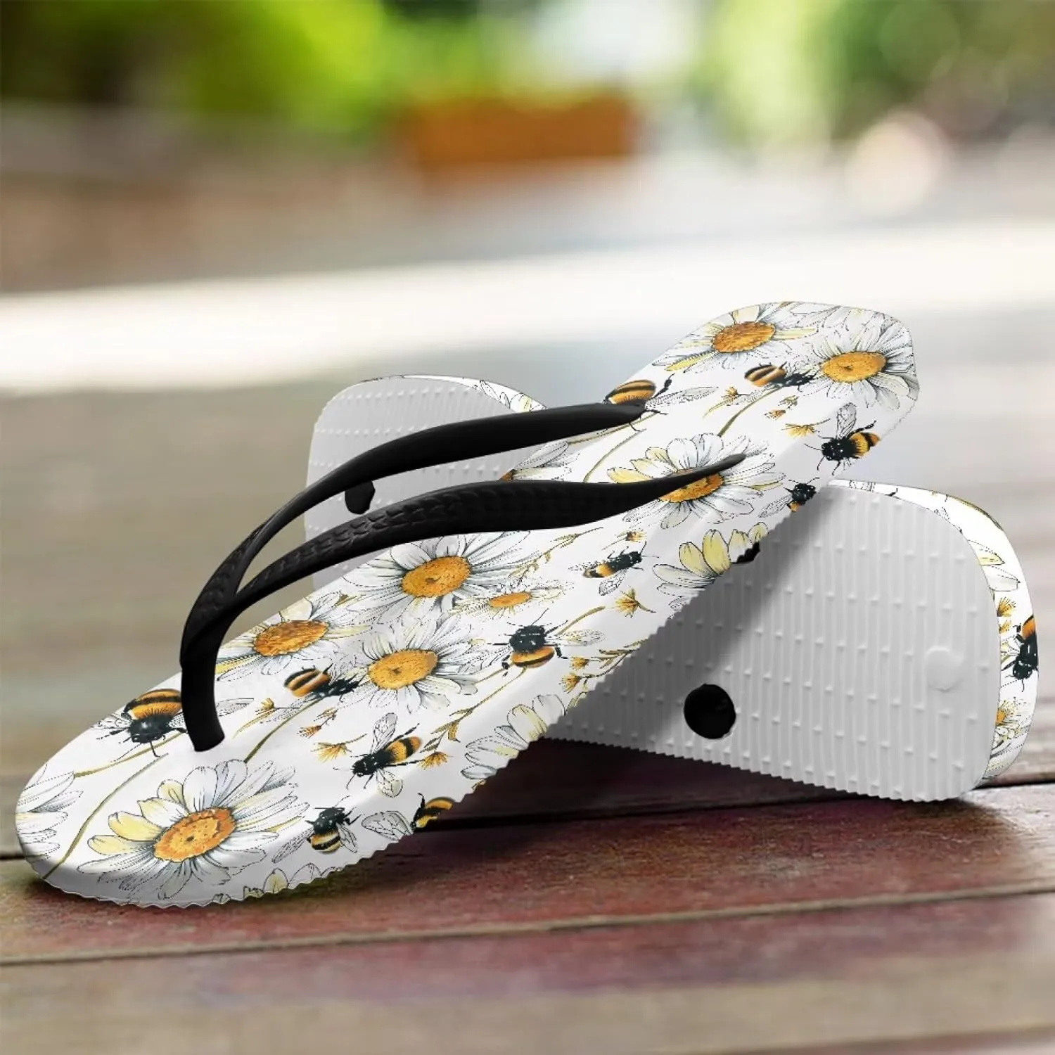 Bee Dragonfly Print Walking Flip Flops Shower Shoes for Women Beach Flat Sandals Thong Slippers
