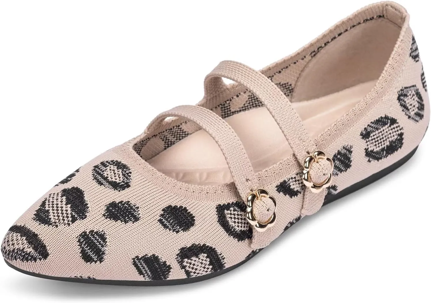 BEJINASH Women's Mary Jane Flat Dressy Knitted Shoes with Double Adjustable Strap Ballets Comfortable for Work Pointed Toe Flats Shoes for Women