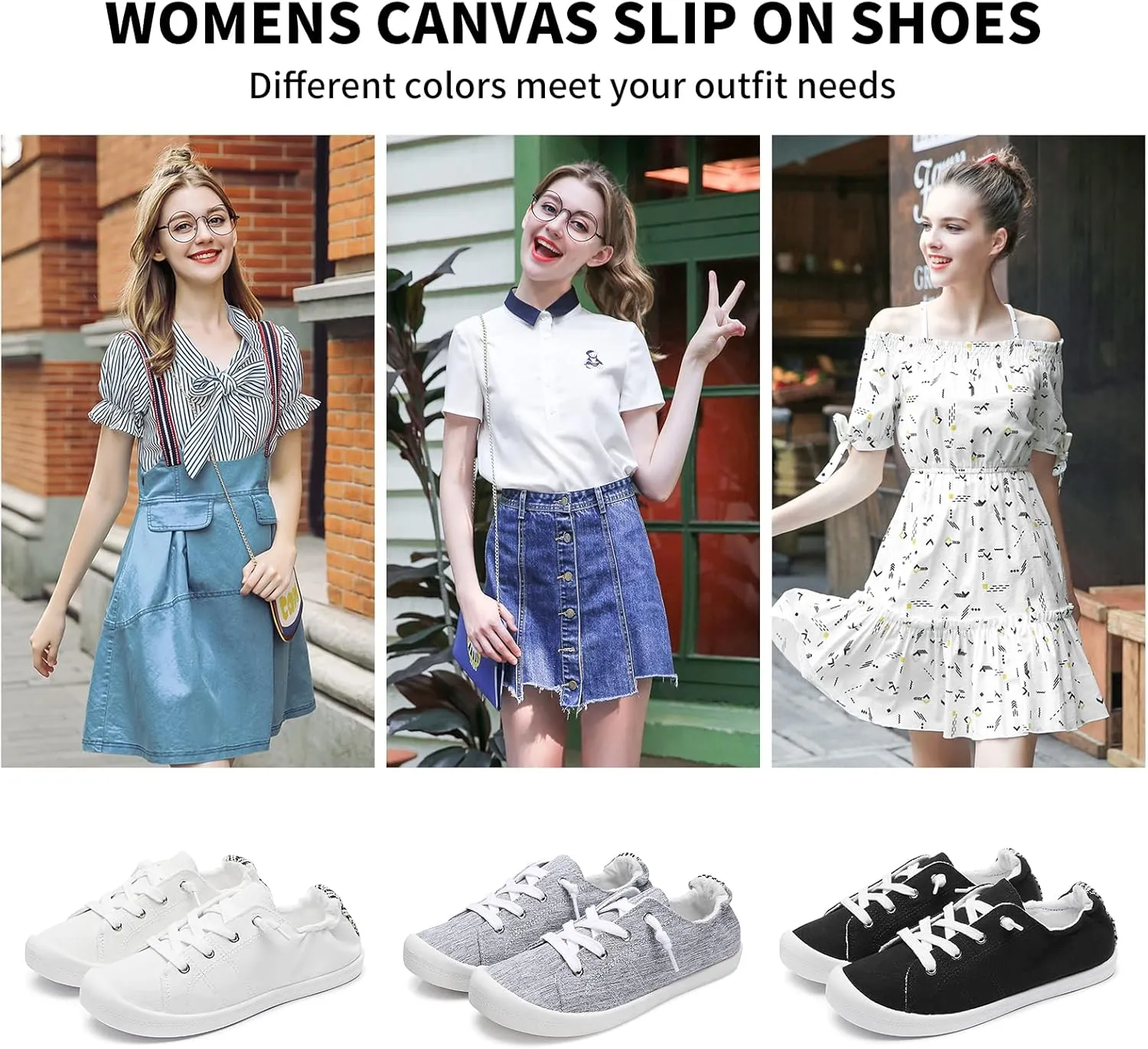 BENPAO Womens Canvas Slip On Shoes White Black Fashion Sneakers Loafers Shoes for Women