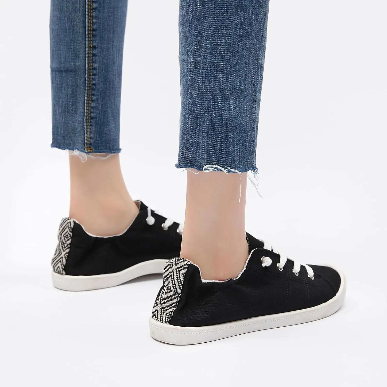 BENPAO Womens Canvas Slip On Shoes White Black Fashion Sneakers Loafers Shoes for Women
