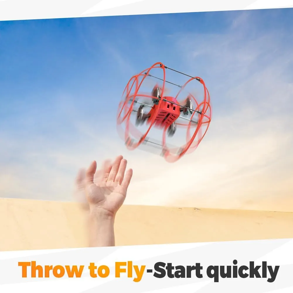 BEZGAR HQ053 Remote Control Drone for Kids - RC Mini Spherical Rolling Quadcopter Beginner 360 Degree Flip, Christmas Birthday Gift Indoor Outdoor Toys for Boys Age 4 5 6 7 8-12, Red